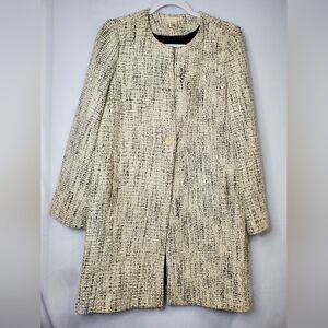 Eileen Fisher Speckled Cream and Black Tweed Coat Size Small